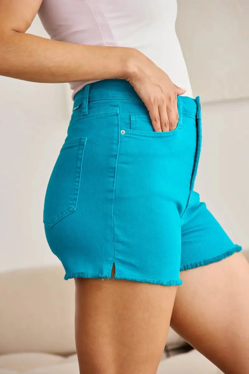 RFM Tummy Control High Waist Raw Hem Denim Shorts for Women - Love Salve
